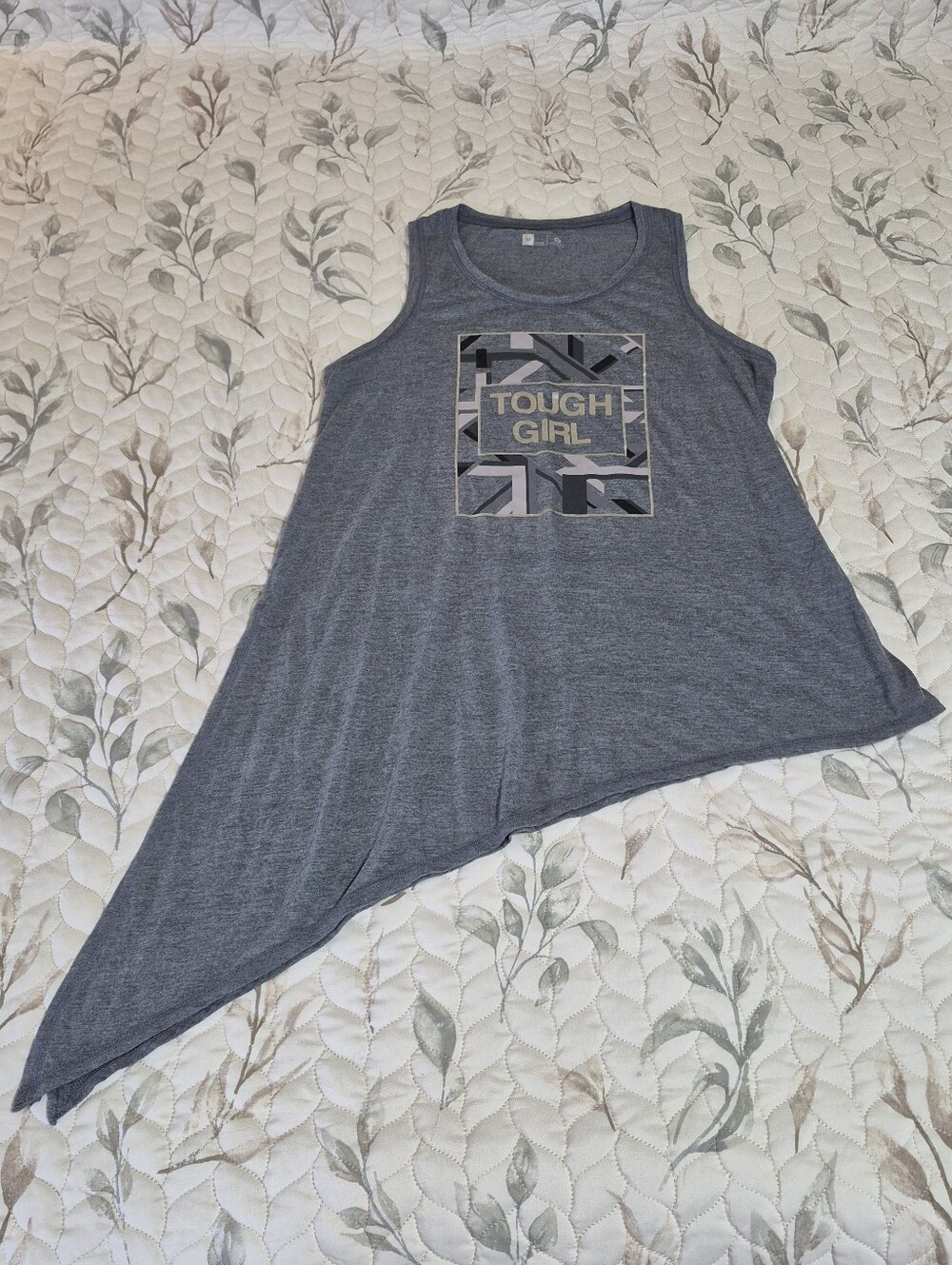 Tough Girl Gray Sleeveless Asymmetrical Tank Top